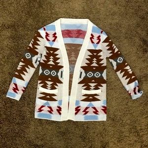 New aztec print long sleeve cotton cardigan size medium